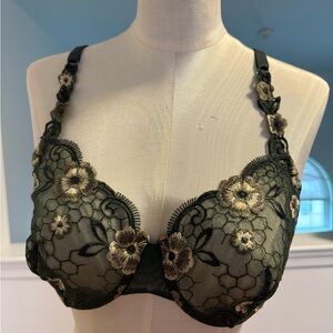 La Perla Green and Gold Floral Lace Bra